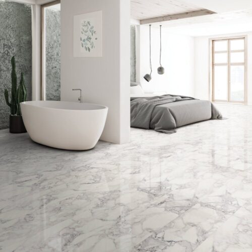 White Marble Aqua Pro 8 5mm High Gloss Laminate Flooring 122130 P122130 252471 Image