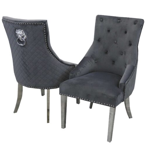 Bentley Dark Grey Velvet Dining Chair With Chrome Lion Knocker Quilted Back P81961 166692 Zoom