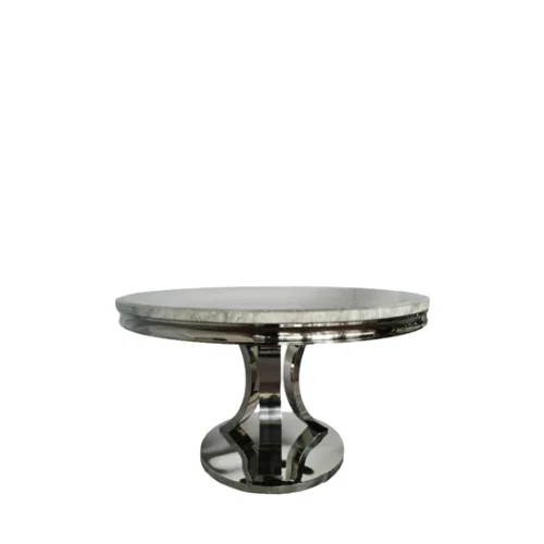 Arial 130cm Marble Round Dining Table With Shimmer Chrome Ring Knocker Chairs13
