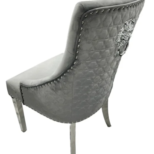 Arial Marble & Chrome Dining Table + Lion Knocker Velvet Chairs4