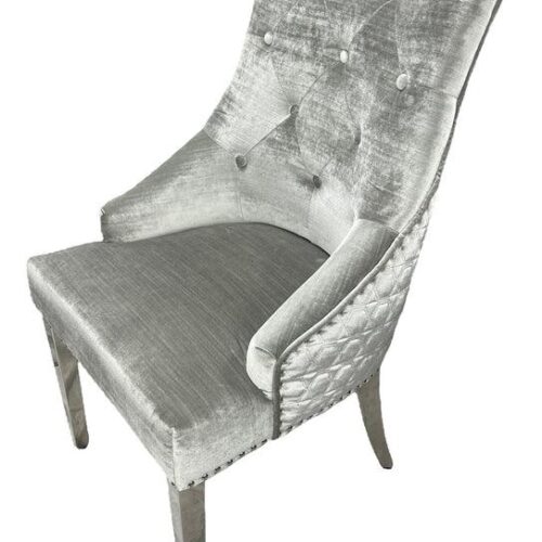 Arial Marble & Chrome Dining Table + Lion Knocker Velvet Chairs5