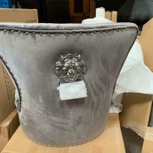 Louis 120cm Grey Marble Dining Table + 4 Grey Lion Knocker Chairs + 110cm Bench3