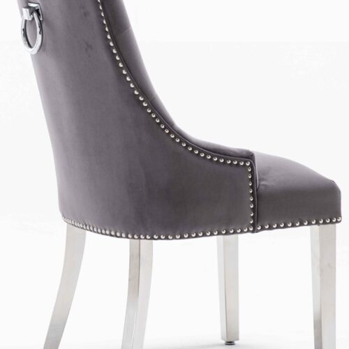 Louis 120cm Grey Marble Dining Table + Knightsbridge Dark Grey Knocker Plush Velvet Chairs11