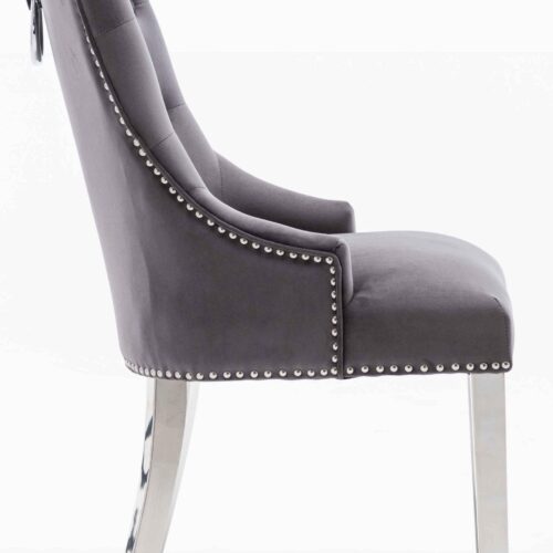 Louis 120cm Grey Marble Dining Table + Knightsbridge Dark Grey Knocker Plush Velvet Chairs8