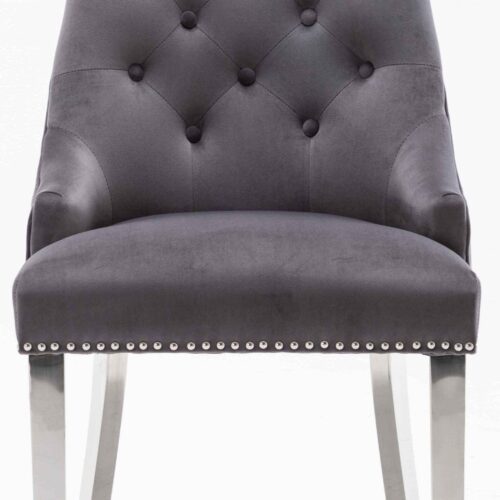 Louis 120cm Grey Marble Dining Table + Knightsbridge Dark Grey Knocker Plush Velvet Chairs9
