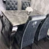 Louis 120cm Grey Marble Dining Table + Lucy Grey Lion Slim Knocker Plush Velvet Chairs