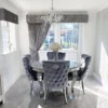 Louis 130cm Grey Marble Round Dining Table + Valente Grey Lion Button Chairs