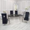 Louis 150cm Black Marble Dining Table + Lucy Black Lion Knocker Plush Velvet Chairs