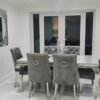 Louis 150cm Grey Marble Dining Table + Knightsbridge Light Grey Knocker Plush Velvet Chairs