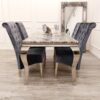 Louis 150cm Grey Marble Dining Table + Lucy Grey Lion Slim Knocker Plush Velvet Chairs1