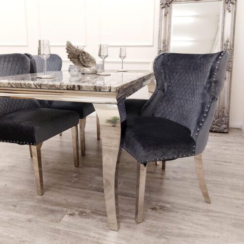Louis 150cm Grey Marble Dining Table1