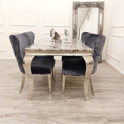 Louis 150cm Grey Marble Dining Table3