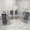 Louis 160cm Grey Marble Dining Table + Lucy Grey Lion Slim Knocker Plush Velvet Chairs1