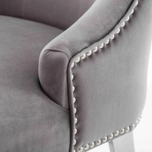 Louis 180cm Grey Marble Dining Table + Knightsbridge Light Grey Knocker Plush Velvet Chairs1