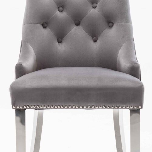 Louis 180cm Grey Marble Dining Table + Knightsbridge Light Grey Knocker Plush Velvet Chairs6