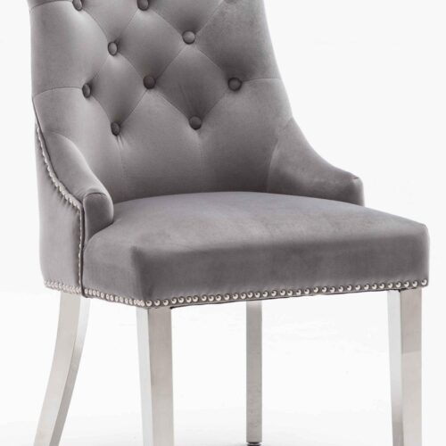 Louis 180cm Grey Marble Dining Table + Knightsbridge Light Grey Knocker Plush Velvet Chairs7