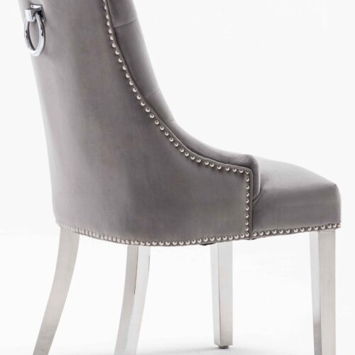 Louis 180cm Grey Marble Dining Table + Knightsbridge Light Grey Knocker Plush Velvet Chairs9