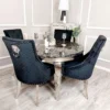 Louis Black Marble 130cm Round Dining Table + Black Lion Knocker Plush Velvet Chairs