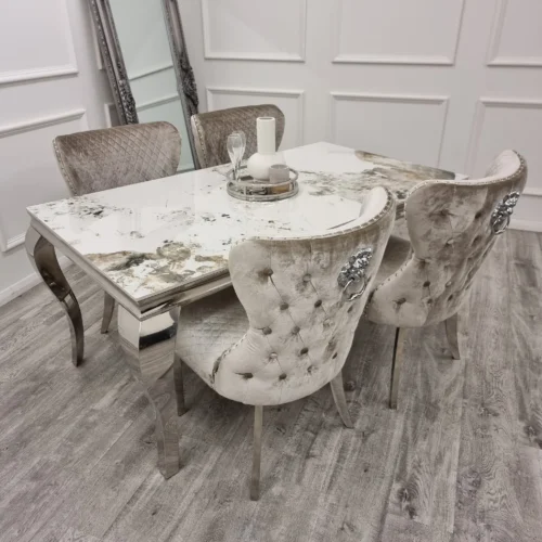 Louis Chrome Ceramic Marble & Chrome Dining Table 3 Colours1
