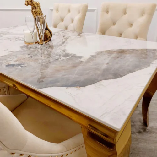 Louis Gold Ceramic Marble & Chrome Dining Table 3 Colours6