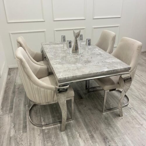 Louis Marble & Chrome Dining Table With Carlton Beige