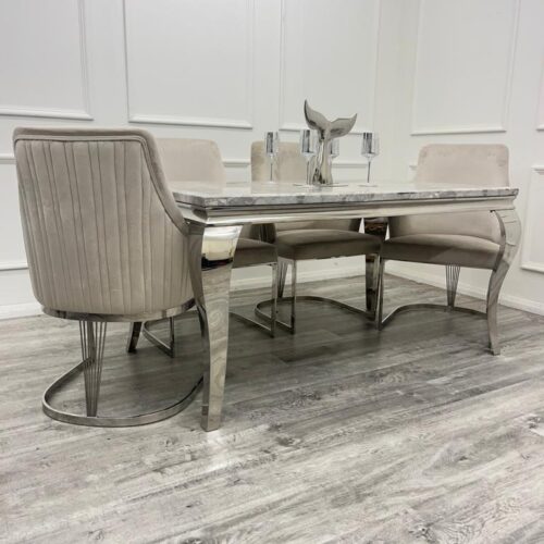 Louis Marble & Chrome Dining Table With Carlton Beige1