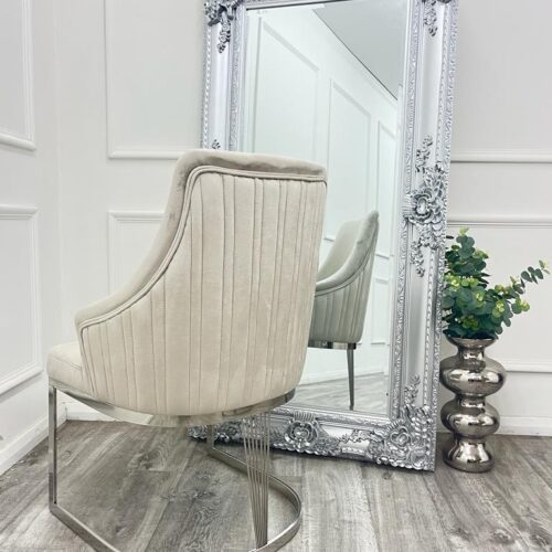 Louis Marble & Chrome Dining Table With Carlton Beige11