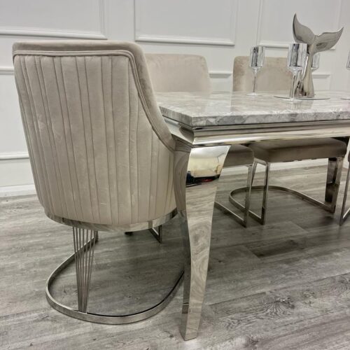 Louis Marble & Chrome Dining Table With Carlton Beige2