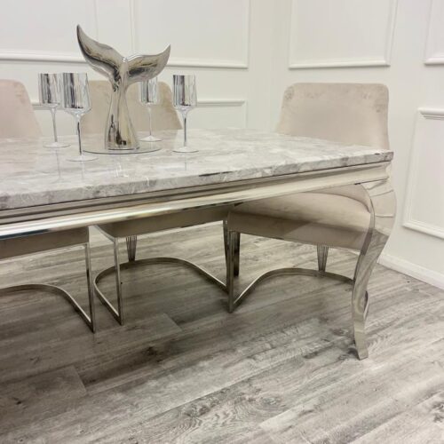 Louis Marble & Chrome Dining Table With Carlton Beige3