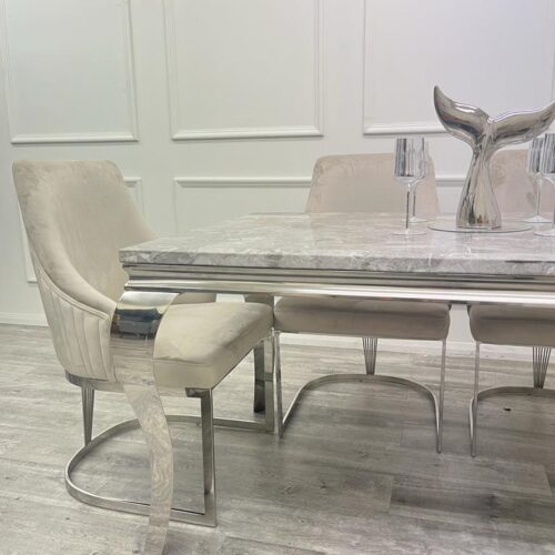 Louis Marble & Chrome Dining Table With Carlton Beige5