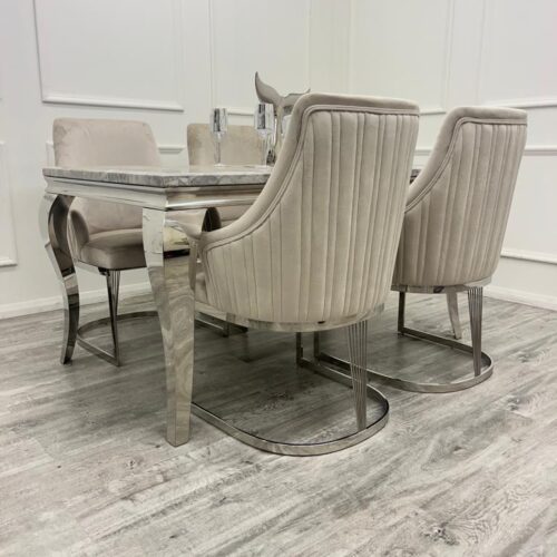 Louis Marble & Chrome Dining Table With Carlton Beige6