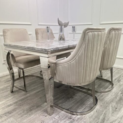 Louis Marble & Chrome Dining Table With Carlton Beige7