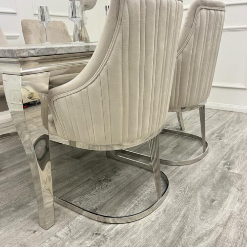 Louis Marble & Chrome Dining Table With Carlton Beige8