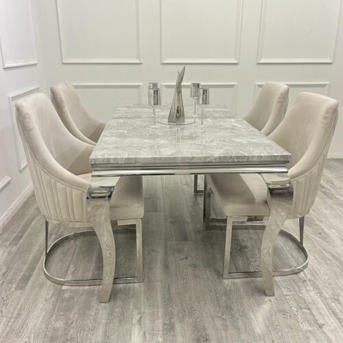 Louis Marble & Chrome Dining Table With Carlton Beige9