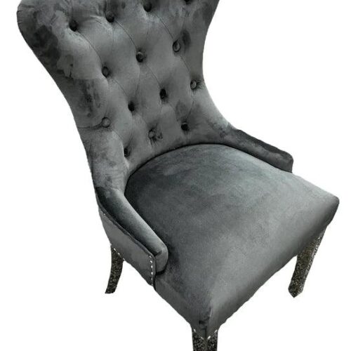 Louis Marble & Chrome Dining Table With Lion Knocker Velvet Chairs1