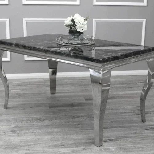 Louis Marble & Chrome Dining Table With Lion Knocker Velvet Chairs4