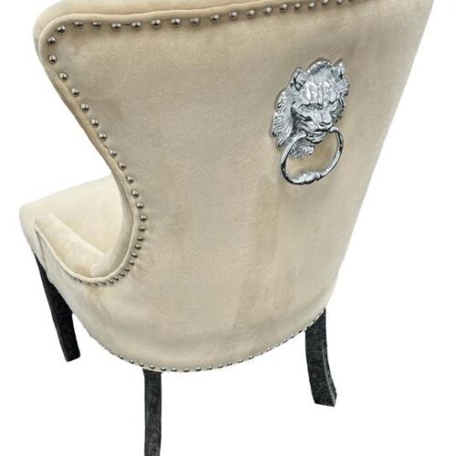 Louis Marble & Chrome Dining Table With Lion Knocker Velvet Chairs5