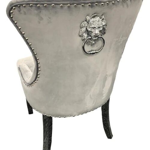 Louis Marble & Chrome Dining Table With Lion Knocker Velvet Chairs7