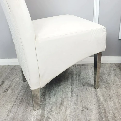 Louis Marble & Chrome Dining Table With Lucy Slim Quilted Lion Knocker Velvet Chairs & 140cm Bench13