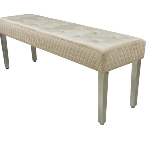 Louis Marble & Chrome Dining Table With Lucy Slim Quilted Lion Knocker Velvet Chairs & 140cm Bench3