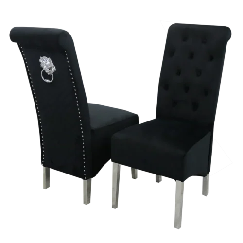 Louis Marble & Chrome Dining Table With Lucy Slim Quilted Lion Knocker Velvet Chairs & 140cm Bench8