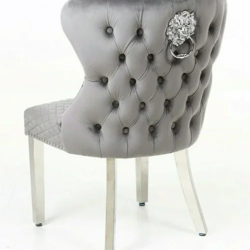 Louis Marble & Chrome Dining Table With Valente Lion Knocker Velvet Chairs & Bench3