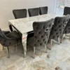 Louis Marble & Chrome Dining Table With Victoria Ring Knocker Velvet Chairs