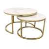 Cato Nest Of 2 Short Round Coffee Gold Tables With Polar White Sintered Stone Tops