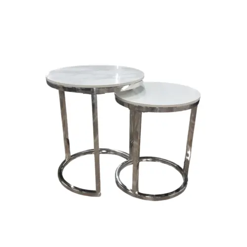 Cato Nest Of 2 Tall Silver End Tables With Polar White Sintered Stone Top