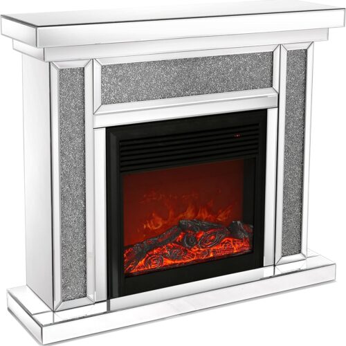 Faux Diamonds Mirrored Fireplace