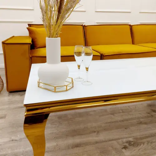 Louis Gold Coffee Table With White Glass Top 4