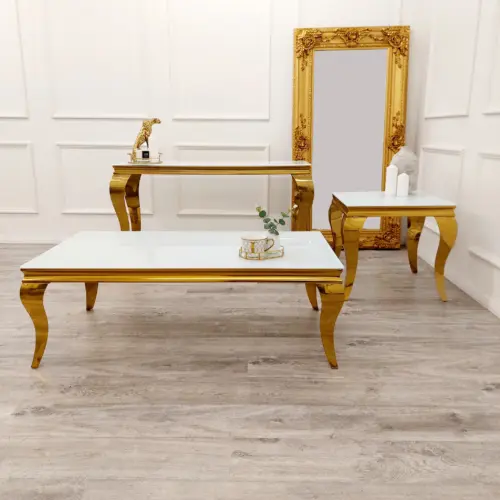 Louis Gold Coffee Table With White Glass Top 5