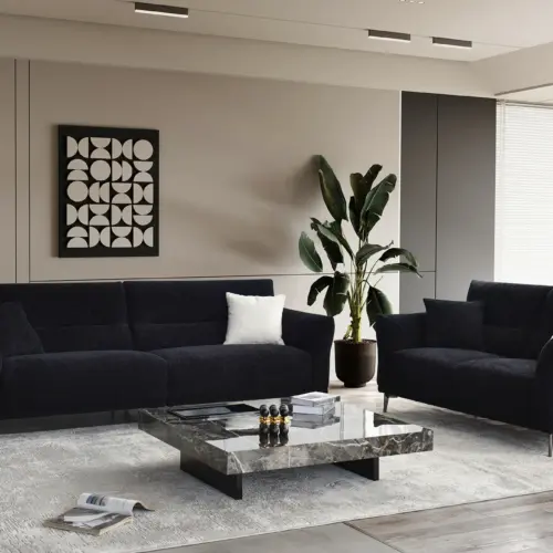 Albany Sofa Range In Black Lux Boucle Fabric 2