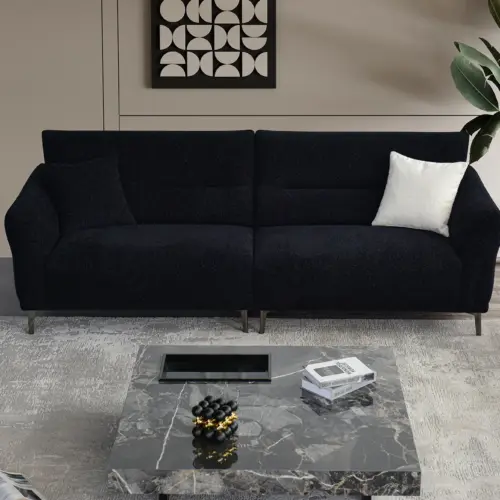 Albany Sofa Range In Black Lux Boucle Fabric 2 Seater